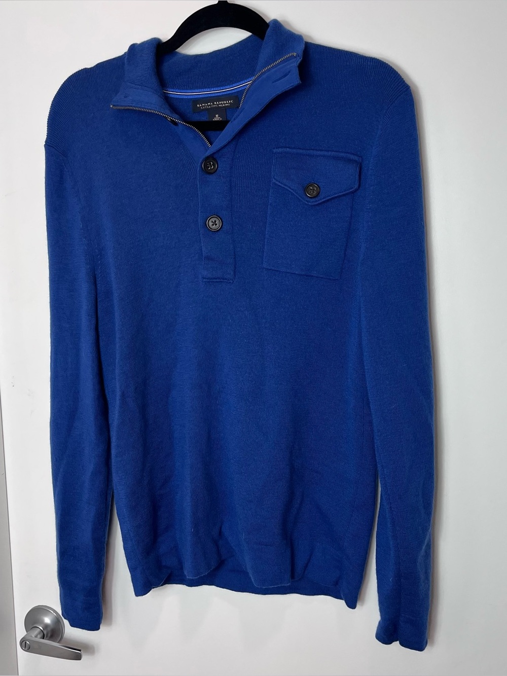 Banana Republic Cobalt Blue Extra Fine Merino Wool Quarter Zip Button Sweater M